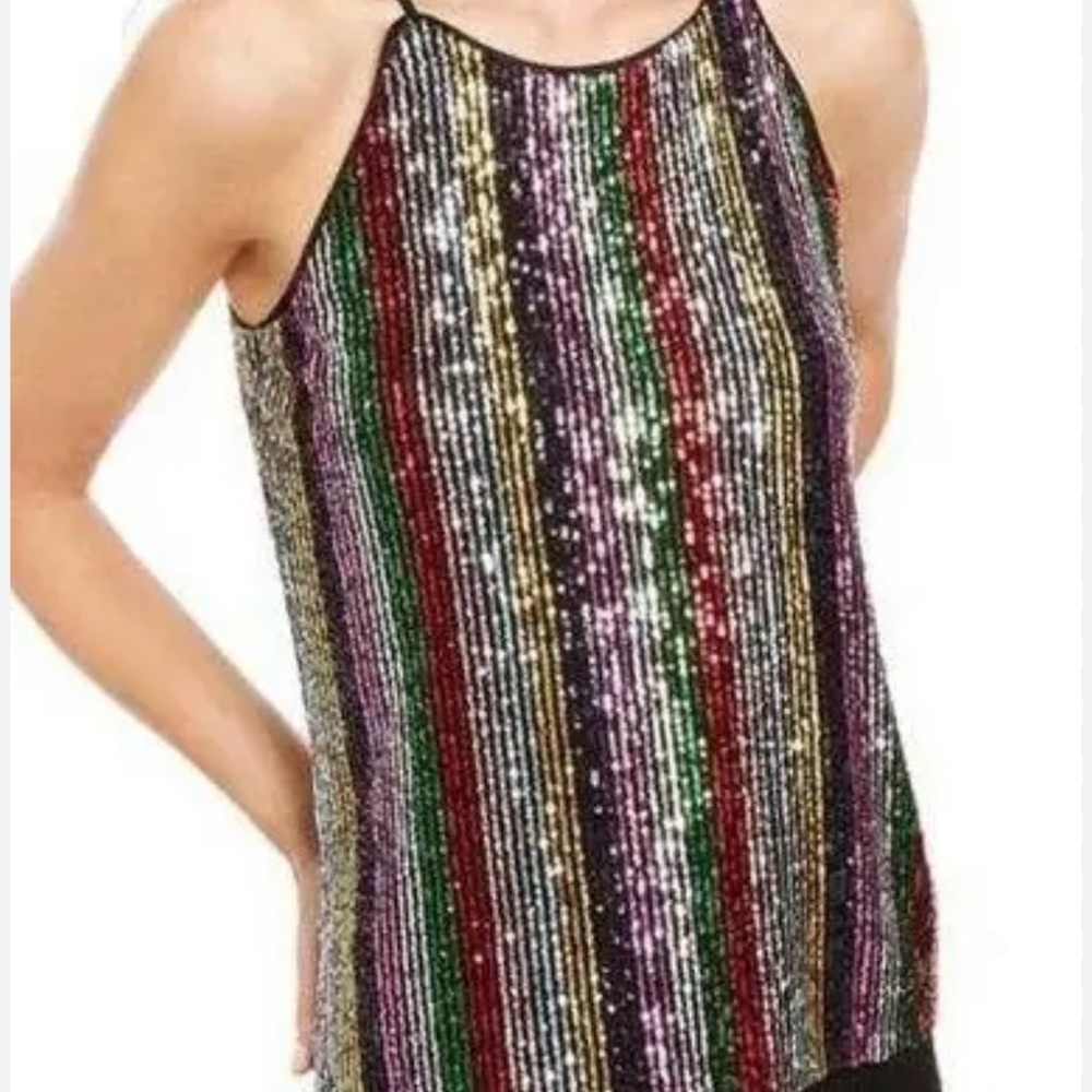 INC Rainbow Sequin Top Size Large